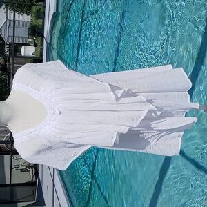 Rip Curl Ladies White Gauze Beach Cover Up/ Top Size Large Lace V-Neck